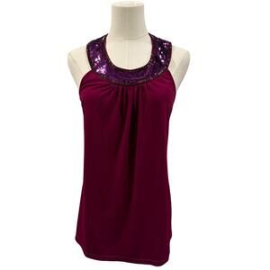 Express Vintage Magenta Tank Top Sequin Racerback Y2K Night Out Club Party Small